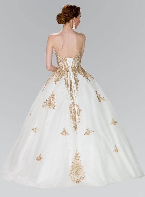 Strapless Lace Applique Ballgown by Elizabeth K GL2379