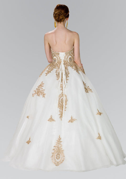 Strapless Lace Applique Ballgown by Elizabeth K GL2379