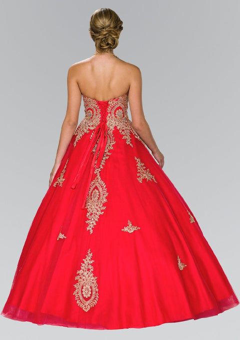 Strapless Lace Applique Ballgown by Elizabeth K GL2379