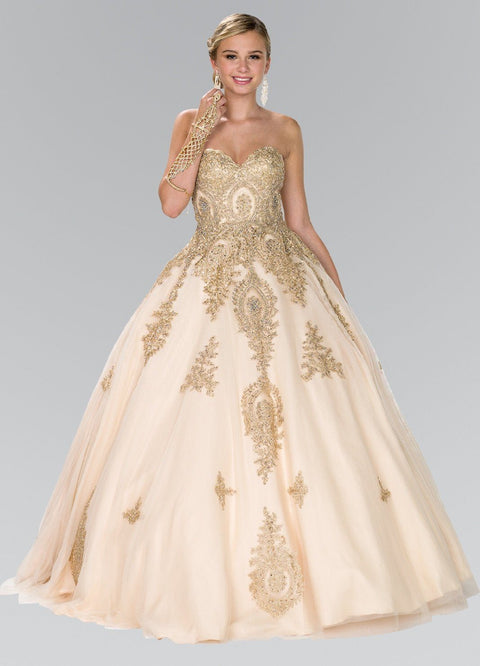 Strapless Lace Applique Ballgown by Elizabeth K GL2379