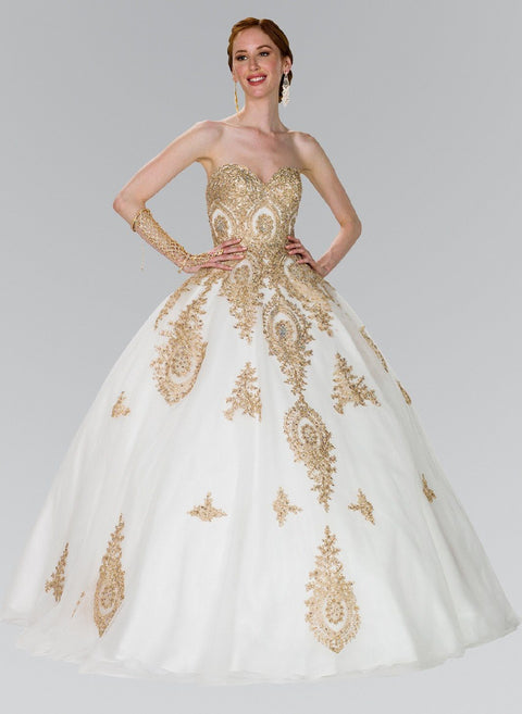 Strapless Lace Applique Ballgown by Elizabeth K GL2379
