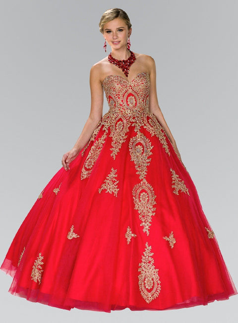 Strapless Lace Applique Ballgown by Elizabeth K GL2379