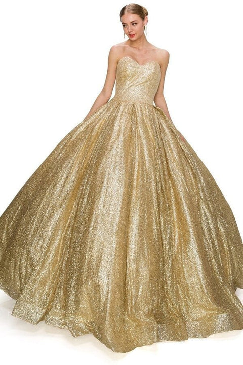 Glittery Strapless Ball Gown by Cinderella Couture 8010J