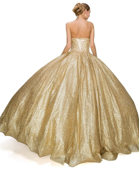 Glittery Strapless Ball Gown by Cinderella Couture 8010J