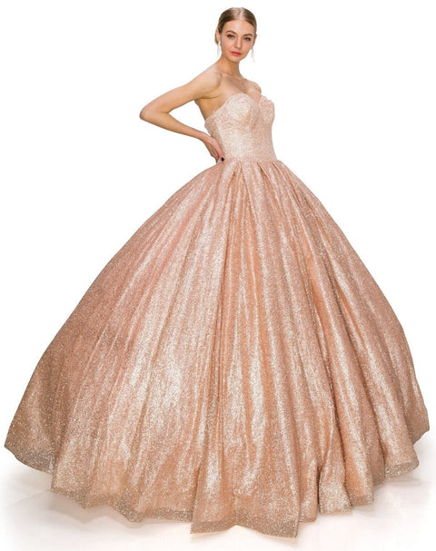 Glittery Strapless Ball Gown by Cinderella Couture 8010J