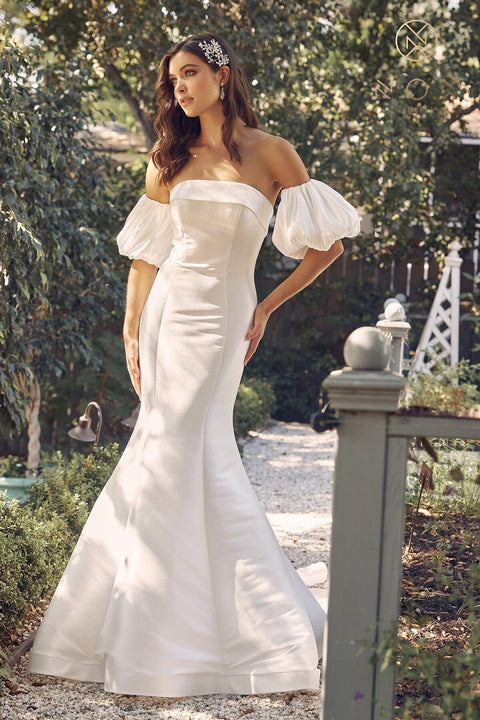 Strapless Mermaid Puff Sleeve Bridal Dress by Nox Anabel JE966