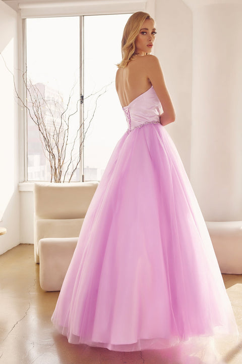 Strapless Lace-Up Back Tulle Gown by Juliet 265