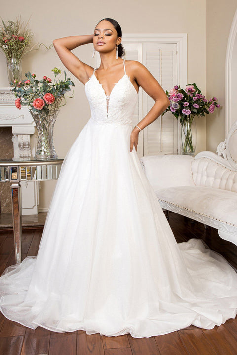 Ivory Elizabeth K Gl1905: Glitter-Adorned Bridal Gown with Sweetheart Neckline