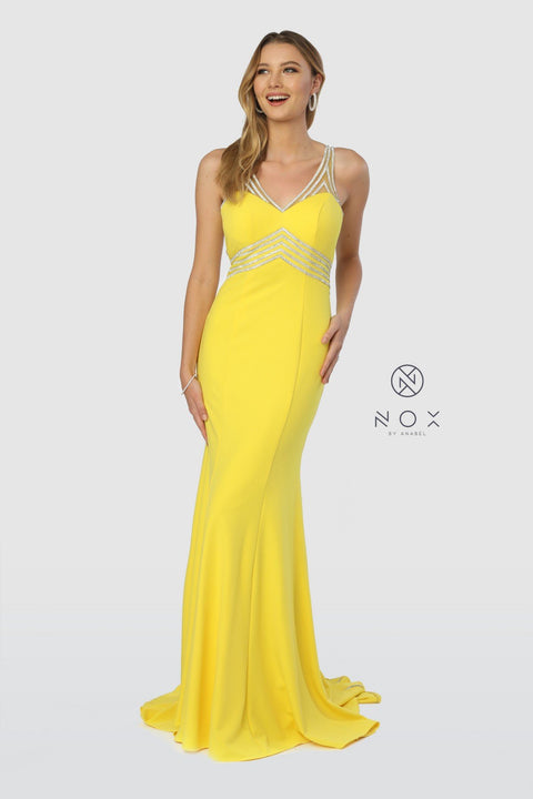 Long Jersey Dress with Jeweled Bodice and Skirt_T253 by Nox Anabel