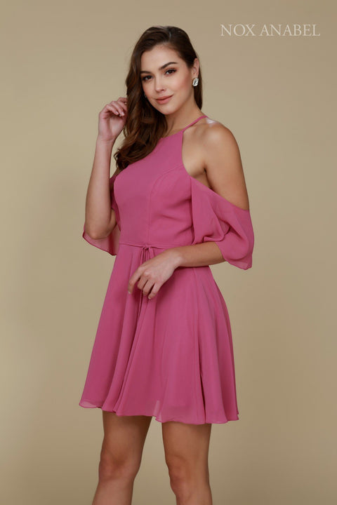 Party Cocktail Cold Shoulder Short Chiffon Dress T667 by Nox Anabel