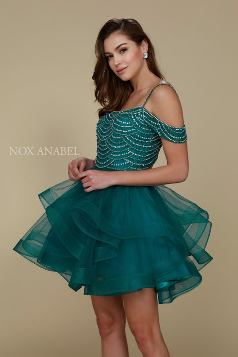 Off-Shoulders Beaded Tiered A-Line Cocktail Prom Dress T668 by Nox Anabel