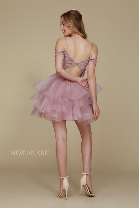 Off-Shoulders Beaded Tiered A-Line Cocktail Prom Dress T668 by Nox Anabel