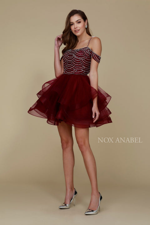Off-Shoulders Beaded Tiered A-Line Cocktail Prom Dress T668 by Nox Anabel