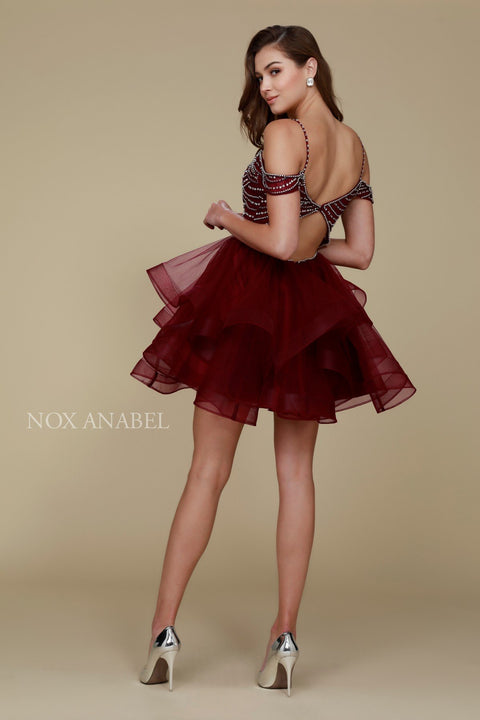 Off-Shoulders Beaded Tiered A-Line Cocktail Prom Dress T668 by Nox Anabel