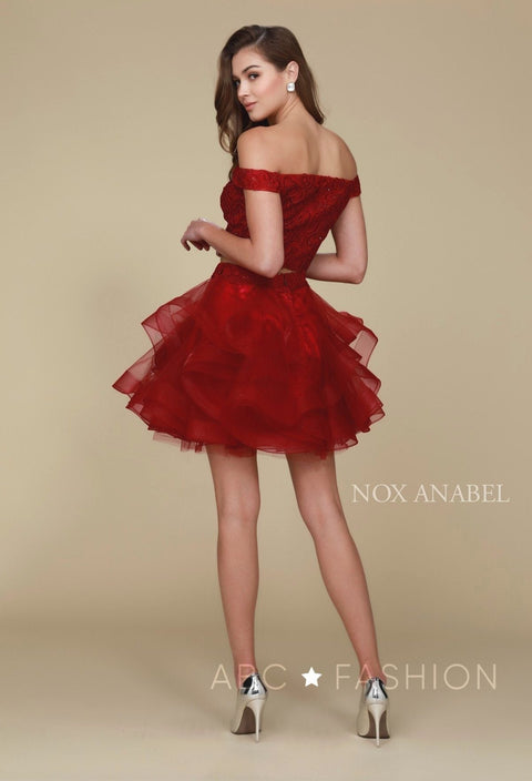Off the Shoulder Tulle Short Two-Piece Dress by Nox Anabel A613