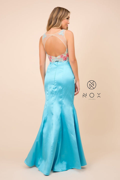Embroidered Two-Piece Mermaid Dress with Floral by Nox Anabel 8287