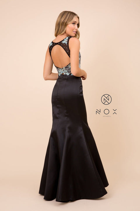 Embroidered Two-Piece Mermaid Dress with Floral by Nox Anabel 8287