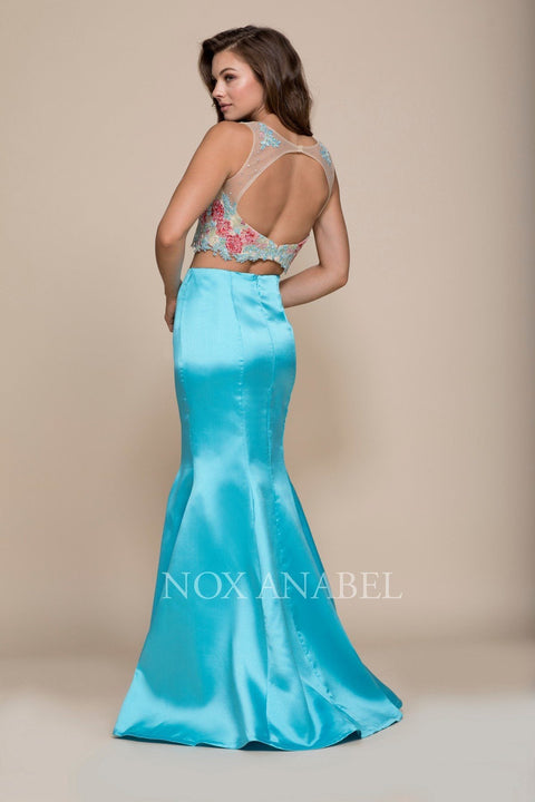 Embroidered Two-Piece Mermaid Dress with Floral by Nox Anabel 8287