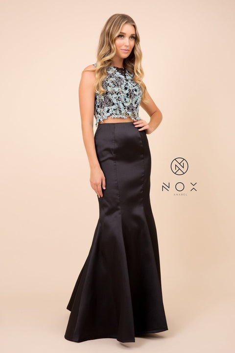 Embroidered Two-Piece Mermaid Dress with Floral by Nox Anabel 8287
