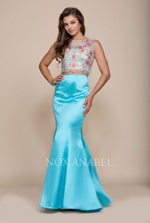 Embroidered Two-Piece Mermaid Dress with Floral by Nox Anabel 8287