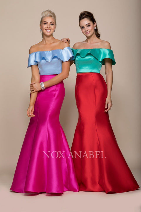 Off Shoulder Two-Tone Two-Piece Mermaid Gown by Nox Anabel Q129