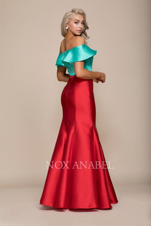 Off Shoulder Two-Tone Two-Piece Mermaid Gown by Nox Anabel Q129