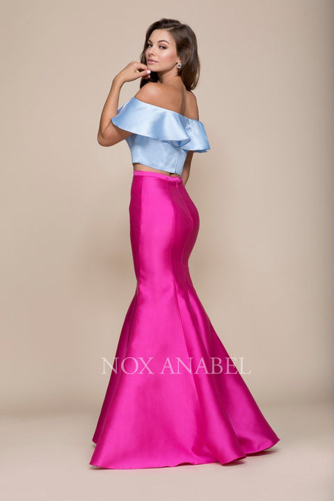 Off Shoulder Two-Tone Two-Piece Mermaid Gown by Nox Anabel Q129