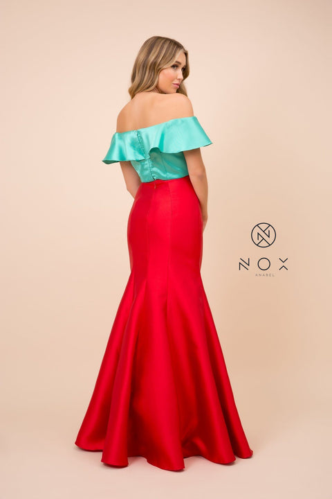 Off Shoulder Two-Tone Two-Piece Mermaid Gown by Nox Anabel Q129