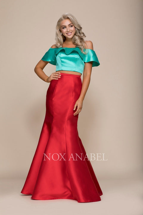 Off Shoulder Two-Tone Two-Piece Mermaid Gown by Nox Anabel Q129
