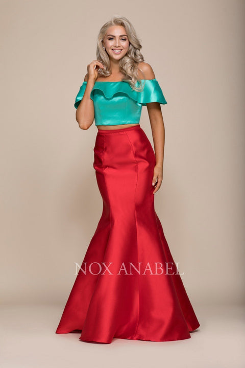 Off Shoulder Two-Tone Two-Piece Mermaid Gown by Nox Anabel Q129