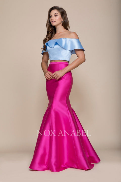 Off Shoulder Two-Tone Two-Piece Mermaid Gown by Nox Anabel Q129