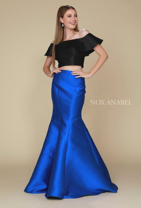 Off Shoulder Two-Tone Two-Piece Mermaid Gown by Nox Anabel Q129