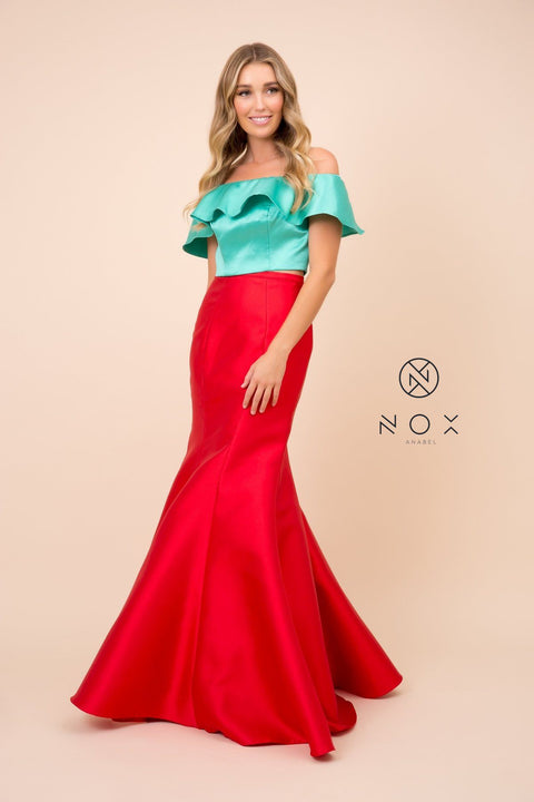 Off Shoulder Two-Tone Two-Piece Mermaid Gown by Nox Anabel Q129