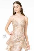 Elizabeth K GL2959: Mermaid Gown with V-Neckline, Glitter Details, and Train
