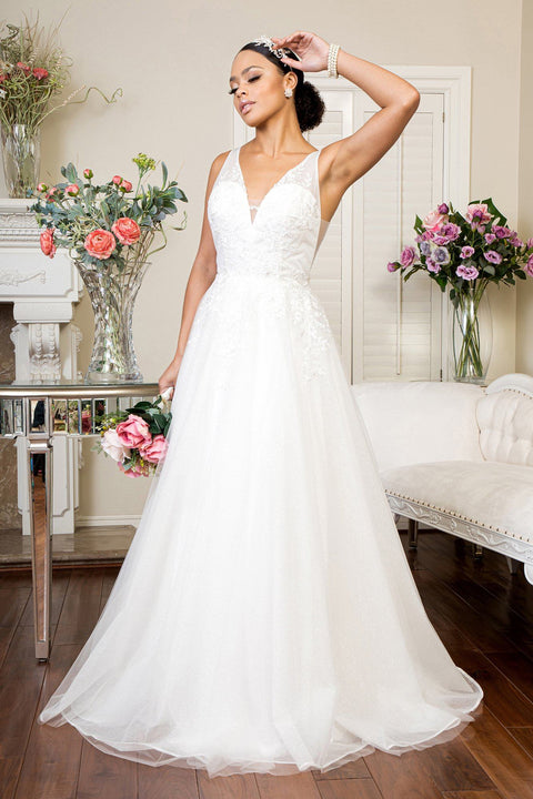 Ivory Elizabeth K Gl1906: V-Neck Glitter-Adorned Wedding Gown