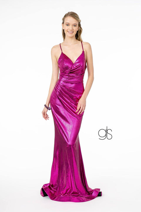 Elizabeth K GL2943: Metallic Mermaid Gown with V-Neck and Corset Back