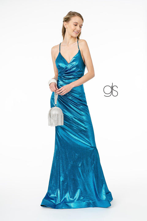 Elizabeth K GL2943: Metallic Mermaid Gown with V-Neck and Corset Back