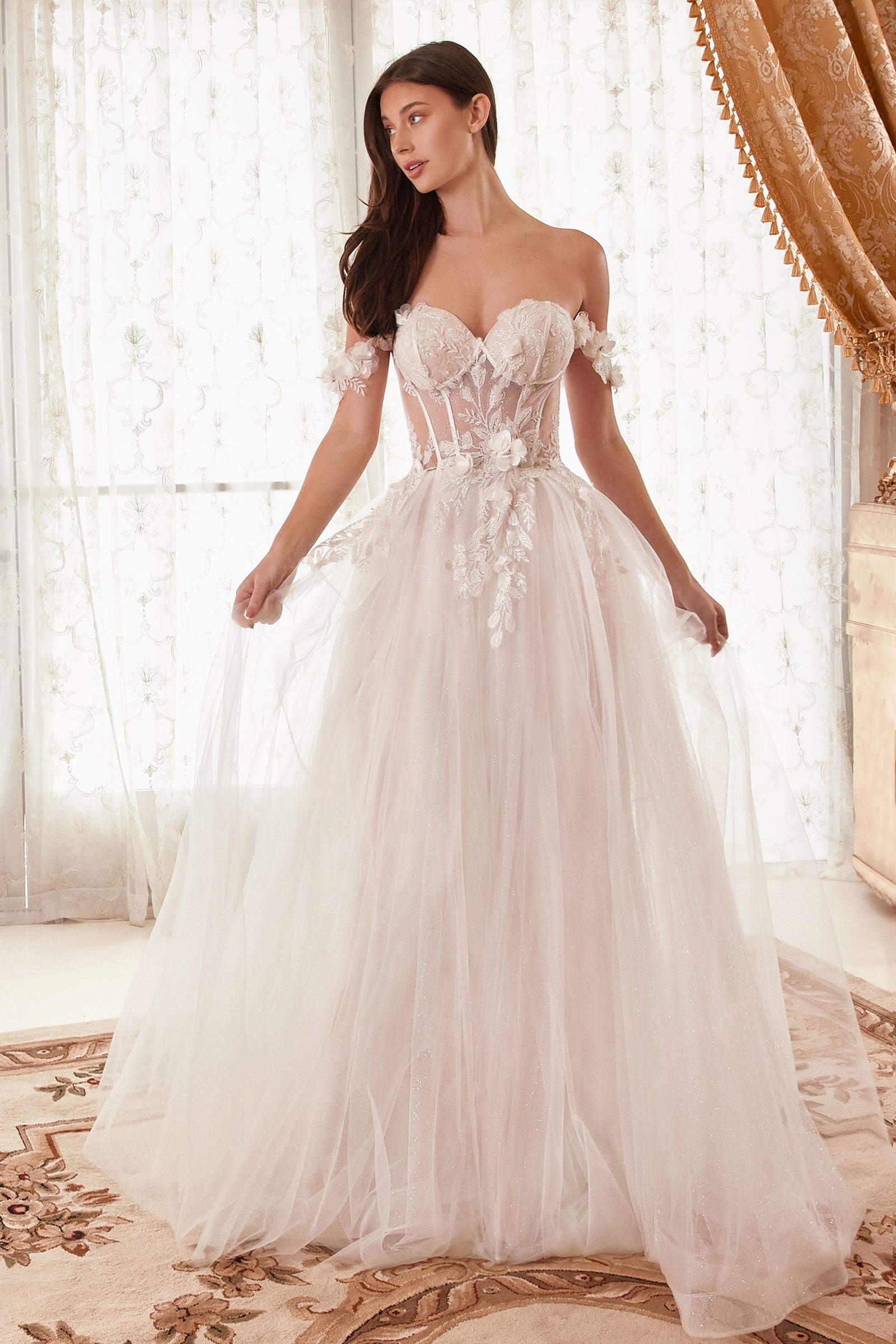 Off Shoulder Blossom Gown: 3D Floral