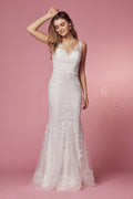 Embroidered White Mermaid Dress by Nox Anabel A398W