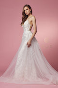 Elegant White Lace Overskirt Gown by Nox Anabel F485W
