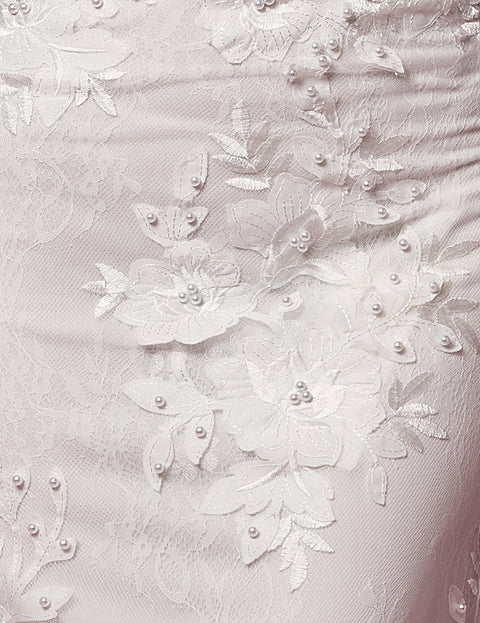 Elegant White Lace Overskirt Gown by Nox Anabel F485W