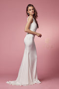 Fitted White One Shoulder Gown by Nox Anabel E483