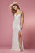 Fitted  White Sequin Slit Gown by Nox Anabel R1031W