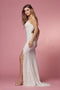 Fitted  White Sequin Slit Gown by Nox Anabel R1031W