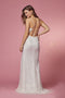 Fitted  White Sequin Slit Gown by Nox Anabel R1031W