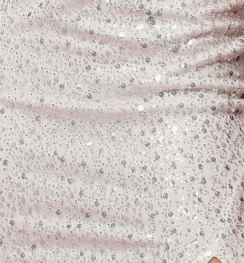 Fitted  White Sequin Slit Gown by Nox Anabel R1031W