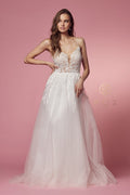 Lace Bodice White Tulle Gown by Nox Anabel E442