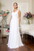 Elizabeth K GL2311: Long White Dress with Appliqué Detailing and V-Neckline