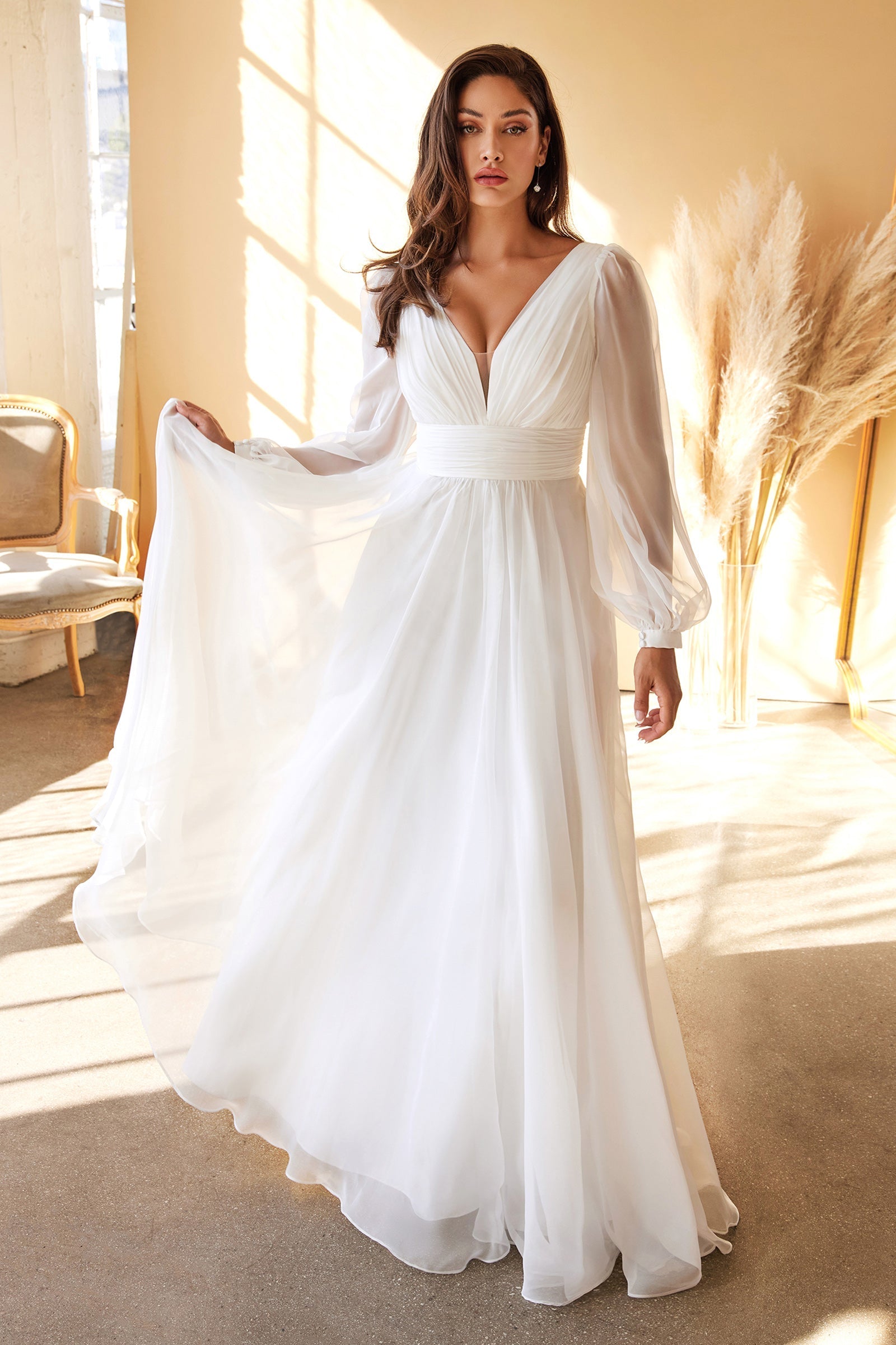 Cinderella Divine CD0192W Long Sleeve A-Line Bridal Gown– sheerdreamz