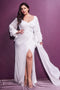 White Long Sleeve Satin Gown by Cinderella Divine 7478W